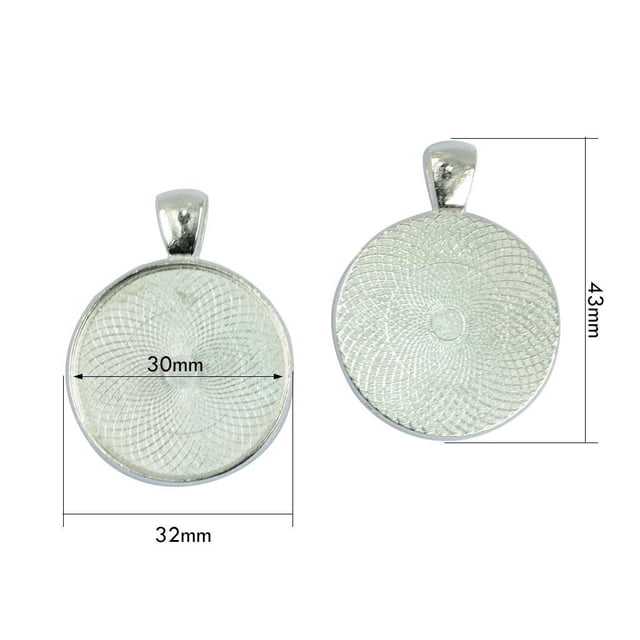 maskred 50 Pcs Plateau Rond Vierge pour Collier Pendentif Base DIY Cabochon Argent Blanc 43x22mm 1 Ensemble