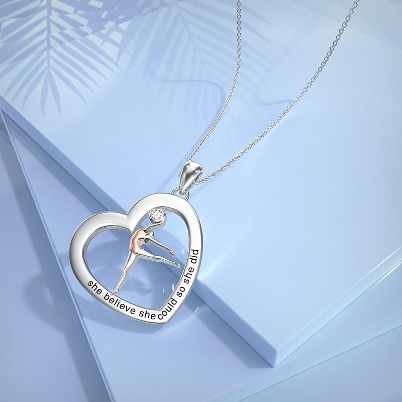 Diamond Heart Necklace 925 Sterling Silver Sea Turtle Flamingo Fox Rose Flower Mushroom Frog Teddy Bear Gymnast Butterfly Feet Three Hearts Pendant Necklaces for Women Heart Jewelry Gifts
