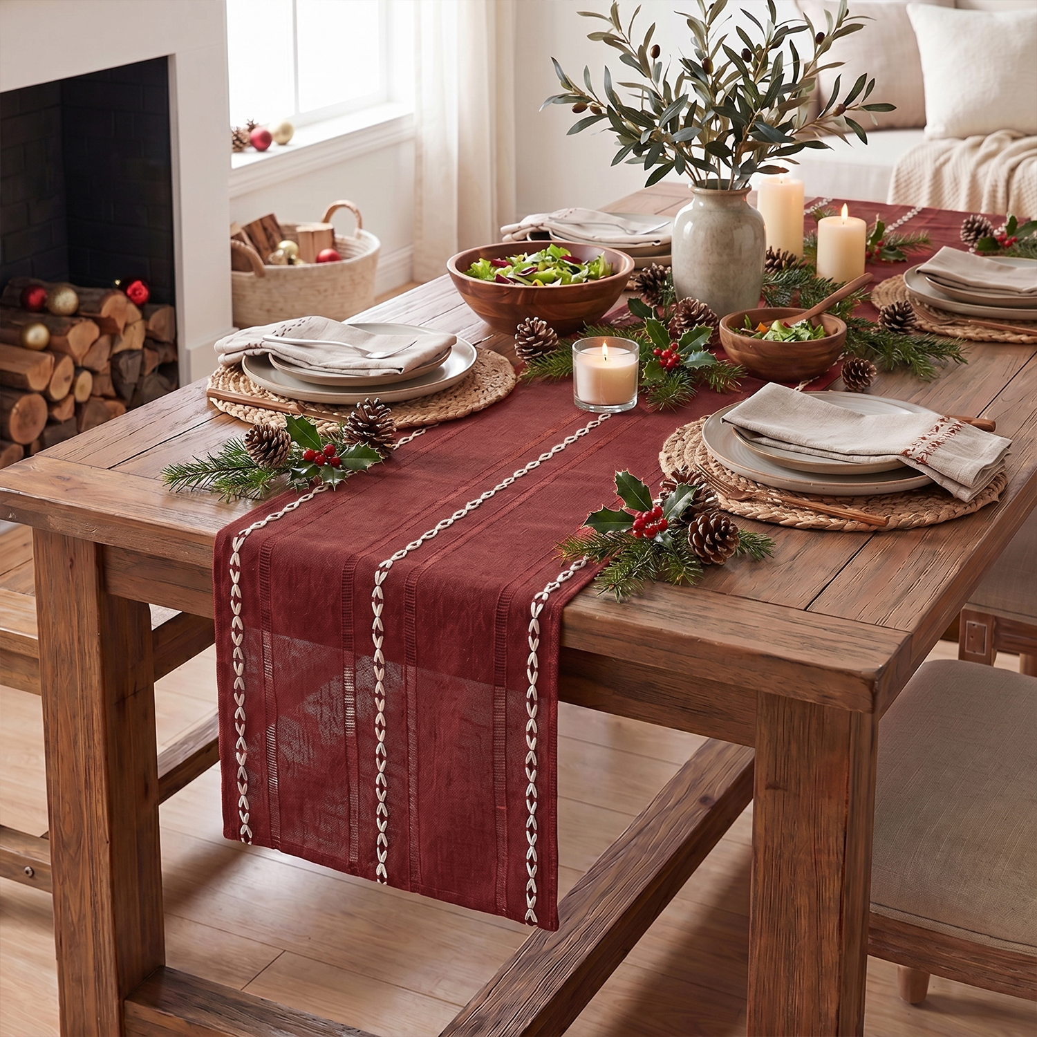 Sm:)e Red Linen Christmas Table Runner photo 7
