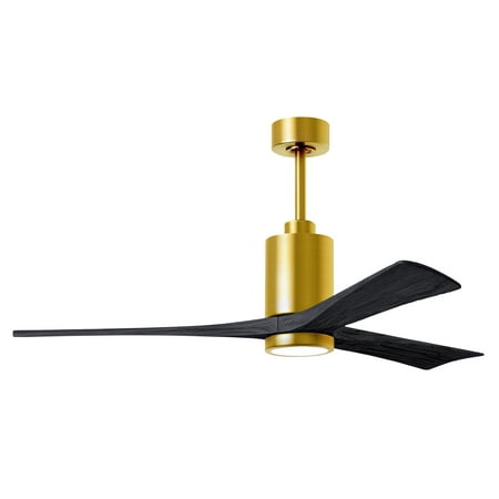 

Patricia-3 three-blade ceiling fan in Brushed Brass finish with 60” solid matte black wood blades and dimmable LED light kit