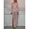 thumbnail image 2 of PENGXIANG Robe Longue à Paillettes Transparente Manches Longues Robe Moulante Maxi Robe en Maille Creuse pour Fête Club, 2 of 5