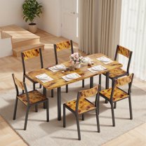 Noelse 63" Extendable Kitchen Table Set for 4-6 People, 7 Piece Large Dining Table Set with 6 Chairs, for Dining Room, Rustic Brown