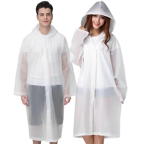 Rain Ponchos for Adults Reusable,2 Pcs Raincoats Emergency for Women Men with Hood and Drawstring