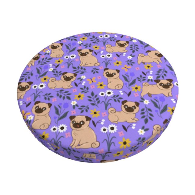 Balery Pugs and Flowers Fundas de asiento para taburete de bar redondo de tela de terciopelo ajustables que protegen de arañazos y manchas para sillas de 14 a 17 pulgadas.-12 inch