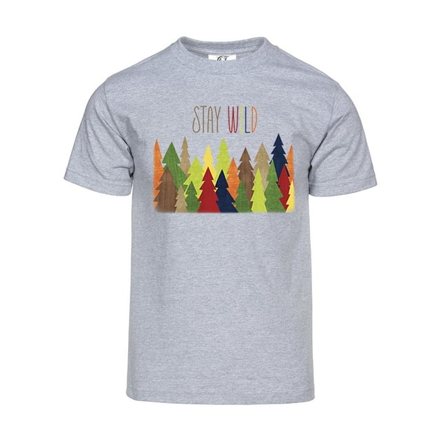 Gravity Trading Mens Stay Wild Forest Short-Sleeve T-Shirt - Heather Grey - Medium