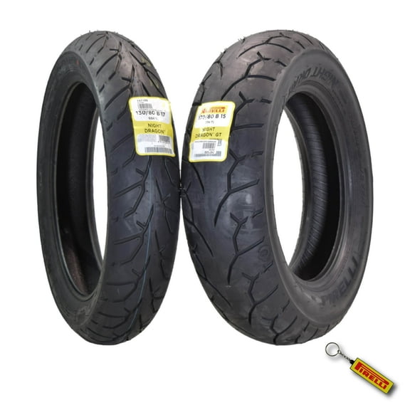 Pirelli Night Dragon Tire Set: 130/80B17 M/C 65H TL Front & 170/80B15 M/C 77H TL Rear Cruiser Motorcycle Tires - Superior Traction & Handling for High-Performance Cruisers with Keychain