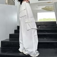thumbnail image 5 of Girls Cargo Pants Casual Elastic Waist Baggy Cargo Pants Streetwear Pants White Pants for Kids, Size 6-16 Years, 5 of 6