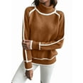thumbnail image 4 of Fall Sweaters for Women Trendy Cute Cozy - Long Sleeve Colorblock Knitted Pullover Tops Dark Brown S, 4 of 9