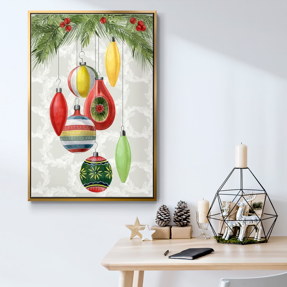 Arose Such a Clatter Collection B - Framed Gallery Wrapped Holiday Canvas - 25 x 37 - Gold Frame