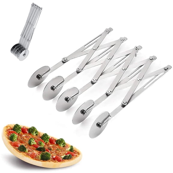 Dough divider with 5 wheels, 5-wheel stainless steel, adjustable pizza cutter, 5-wheel cutter, pizza cutter with handle for kitchen baking, pastries, bread