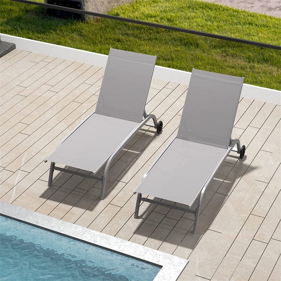 Chaise Lounge Outdoor Set of 2, Lounge Chairs for Outside with Wheels, Outdoor Lounge Chairs with 5 Adjustable Position, Pool Lounge Chairs for Patio, Beach, Yard, Deck, Poolside