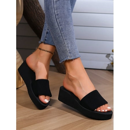 

Indoor & Outdoor Women‘s Thick High-heeled Slippers Black Platform Home Slippers