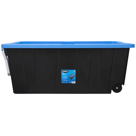 HART 50 Gallon Wheeled Plastic Storage Bin Container, Black with Blue Lid