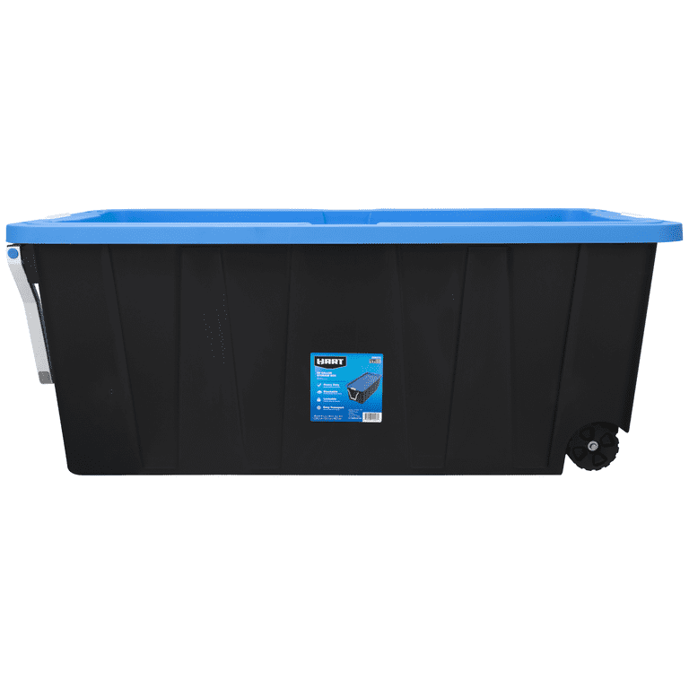 HART 50 Gallon Rolling Plastic Storage Bin Container with Pull Handle,  Black with Blue Lid, Set of 2 - AliExpress