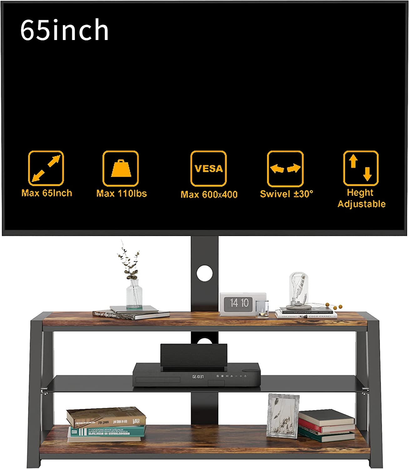 Recaceik 3Tier TV Stand for 3265 Inch TVs, Wood TV Console Table with
