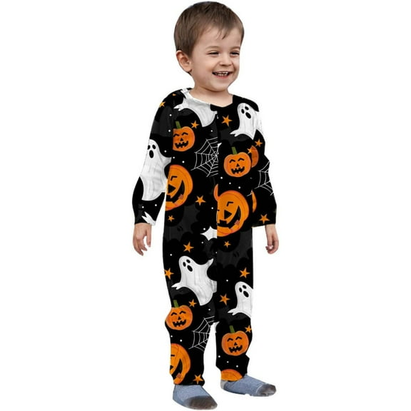 Vividxx Family Matching Holiday Pajamas Boys Girls Halloween Parent Child Outfit Cute Cartoon Print Hooded Zipper Home Jumpsuit For Baby 9-12 Months