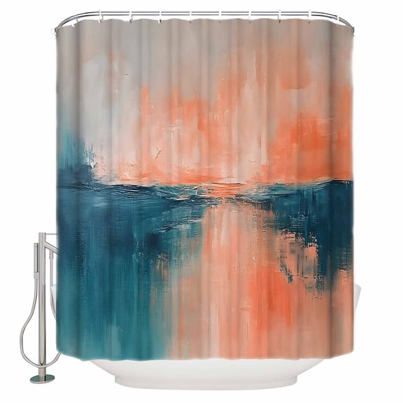 Teal Pink Bathroom Shower Curtains with 12 Hooks Polyester Waterproof Shower Curtain for Stalls and Bathtubs Modern Abstract Ombre Oil Painting Aesthetic Decorative Bathroom Curtain 54x78 Inches
