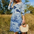 thumbnail image 4 of Blue Chinoiserie Toile Fish Dress Summer Dresses Woman Street Style Big Size Casual Dress, 4 of 9