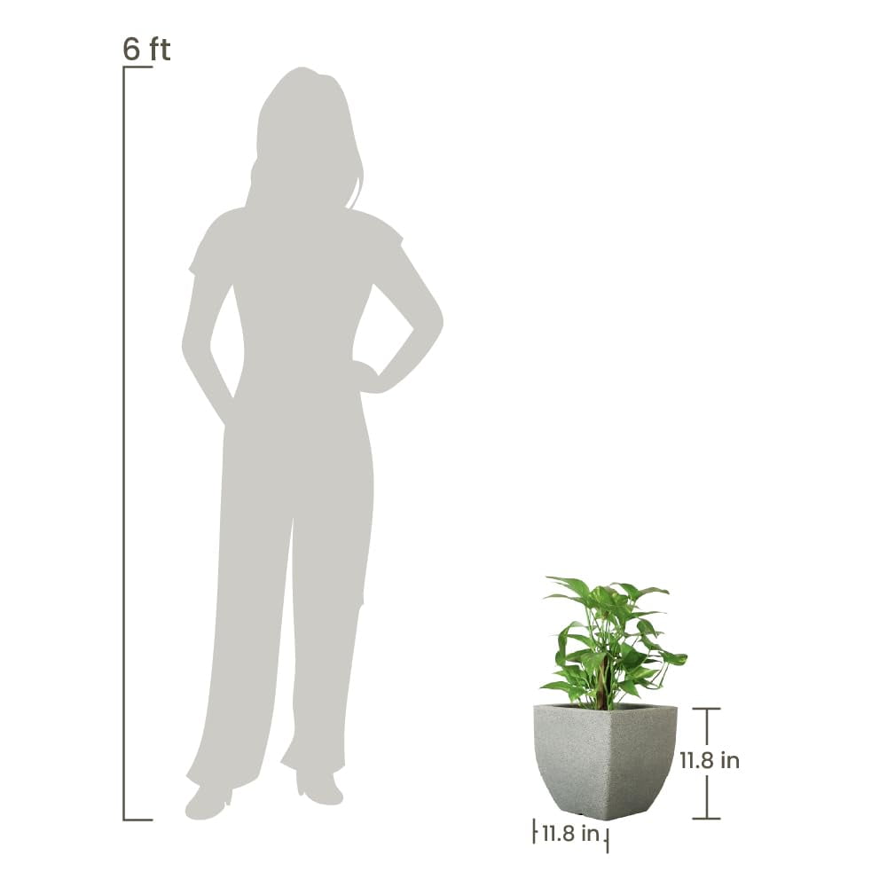Ecobo 11.8’’ Eco-Friendly Square Pot Planter - Capri Indoor/Outdoor Planter for Flowers & Tall Plants - Contemporary All-Weather Design – Grey
