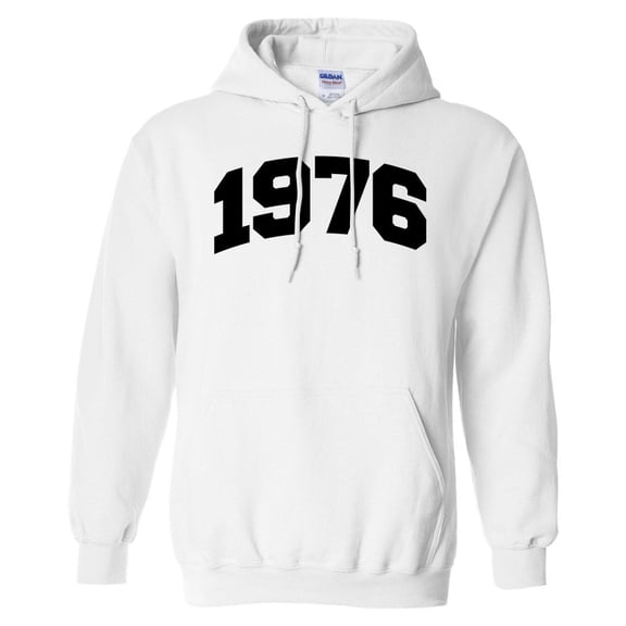 1976 College Style Hoodie Sweatshirt Unisex Large White