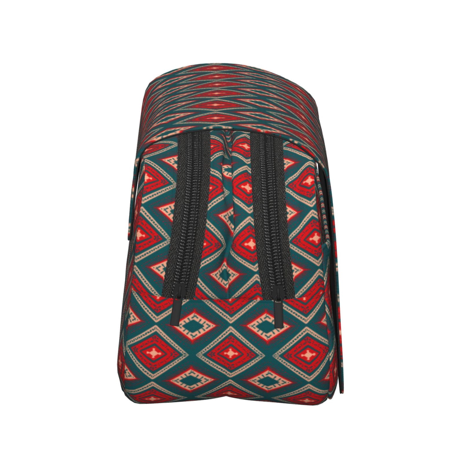 Rateoe Red And Orange On Blue Teal Pattern Double Clamshell Pen Case, Storage Organizer with Two Zipper Compartments– Holds Up to 50 Pencils & Pens