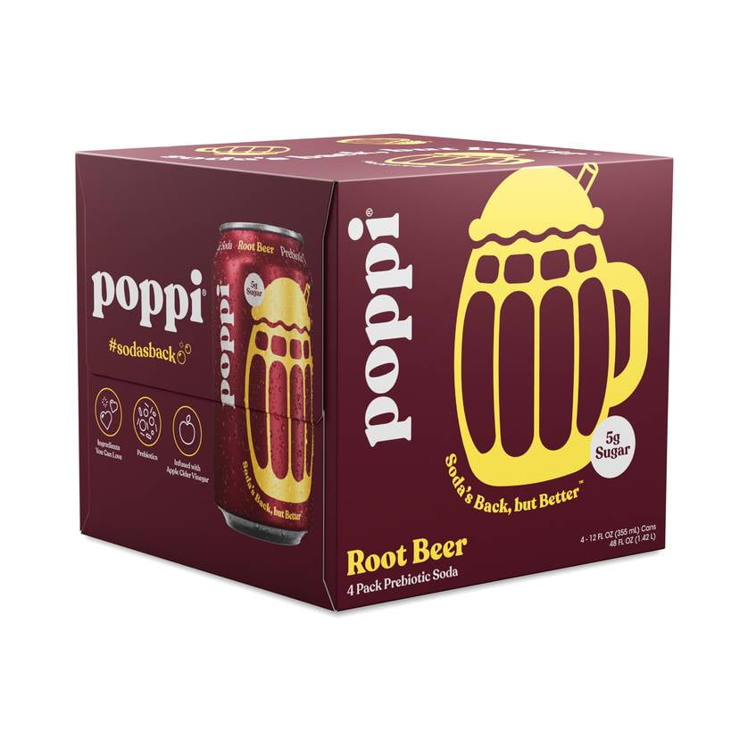 (Pack Of 6) Poppi Soda Prebiotic Root Beer 48 Fl Oz (4 Cans per Pack) 24 Cans Total