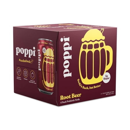 (Pack Of 6) Poppi Soda Prebiotic Root Beer 48 Fl Oz (4 Cans per Pack) 24 Cans Total