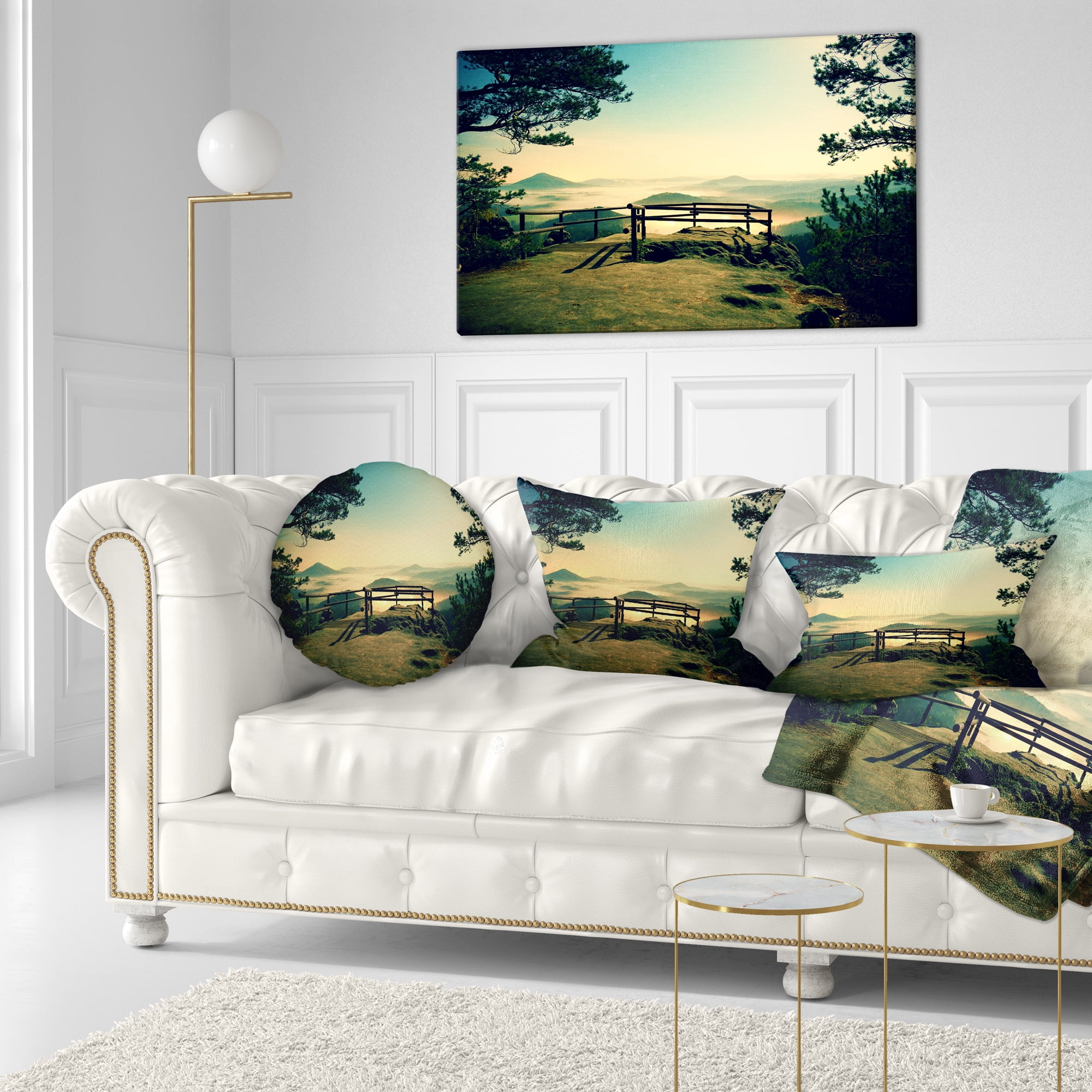 Designart Full Moon Autumn Midnight - Landscape Photo Throw Pillow - 12x20