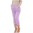 thumbnail image 4 of Tnhcen Women's Solid Color Stretch Straight Leg Capri Pants Elastic Waist Zipper Pocket Workwear Cargo Pants Matte Finish Casual Length Trousers S-2XL, 4 of 9
