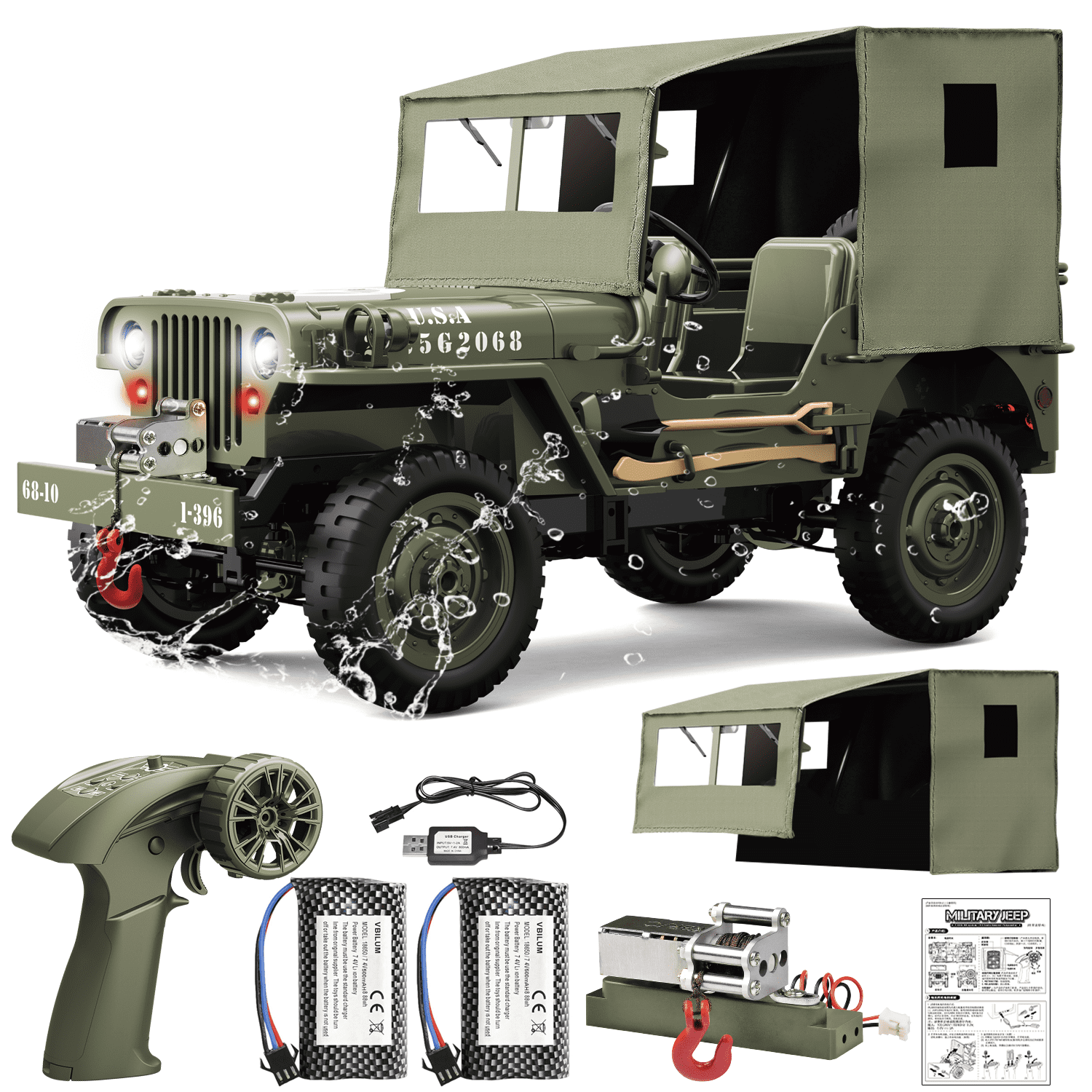 Fms 1/12 RC Jeep Willys Metal Army Toy Truck with Transmitter