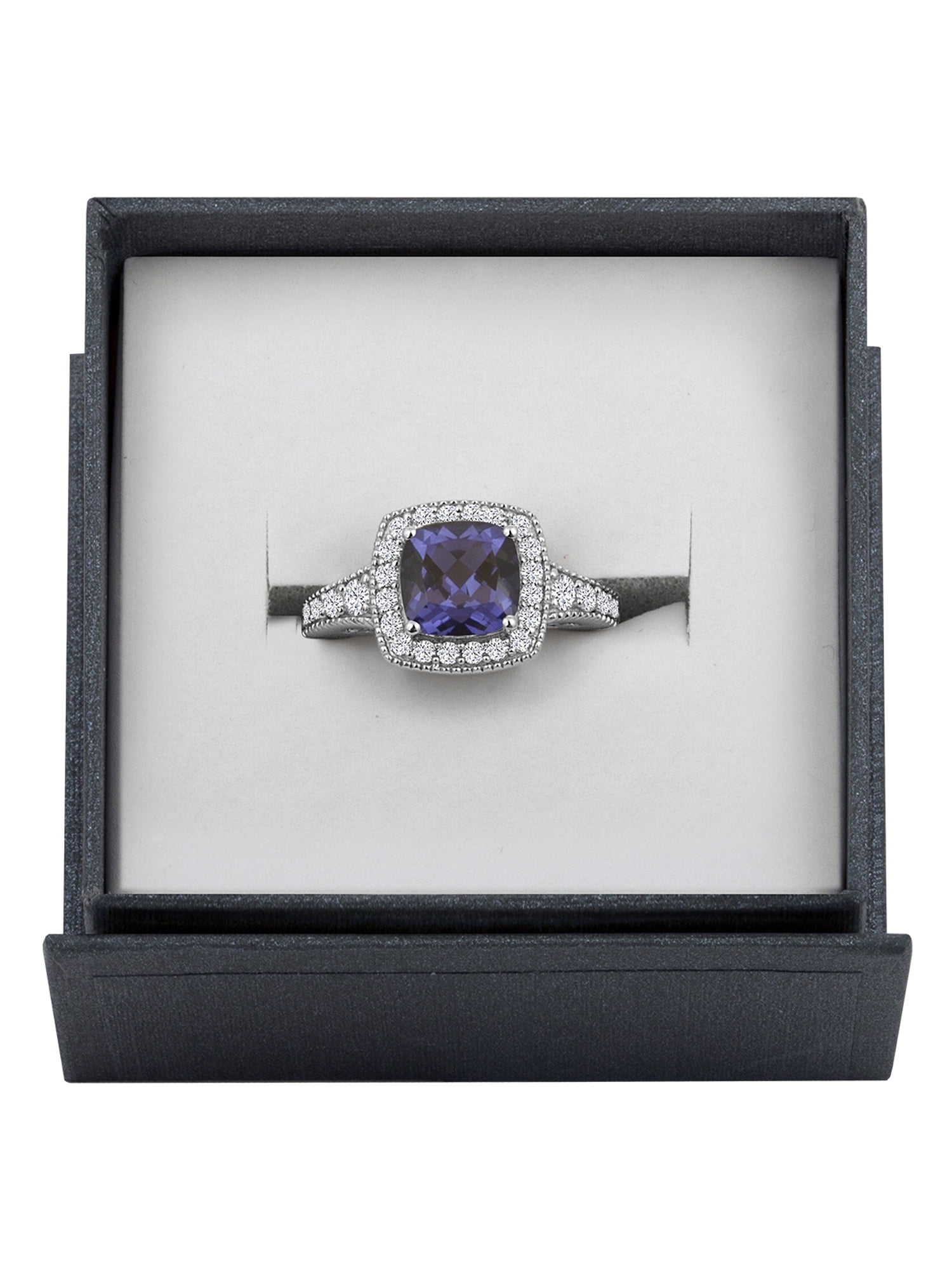 Sterling Silver Ring with Simulated Tanzanite with CZ Accents