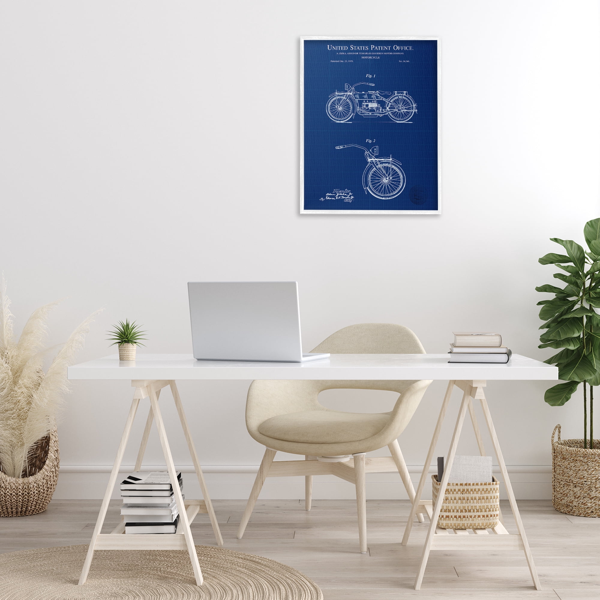 Stupell Industries Detailed Motorcycle Blueprint Transportation Painting White Framed Art Print Wall Art, 24 x 30