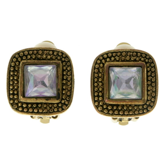 Gold-Tone Metal Clip-On-Earrings With Faceted Accents #LQC170