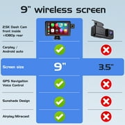 MRQ 9 Portable Wireless Apple Carplay & Android Auto,2.5K Dash Cam,1080p Backup Camera, Car Audio Receivers GPS Navigation Mirror Link, Bluetooth,FM, Siri