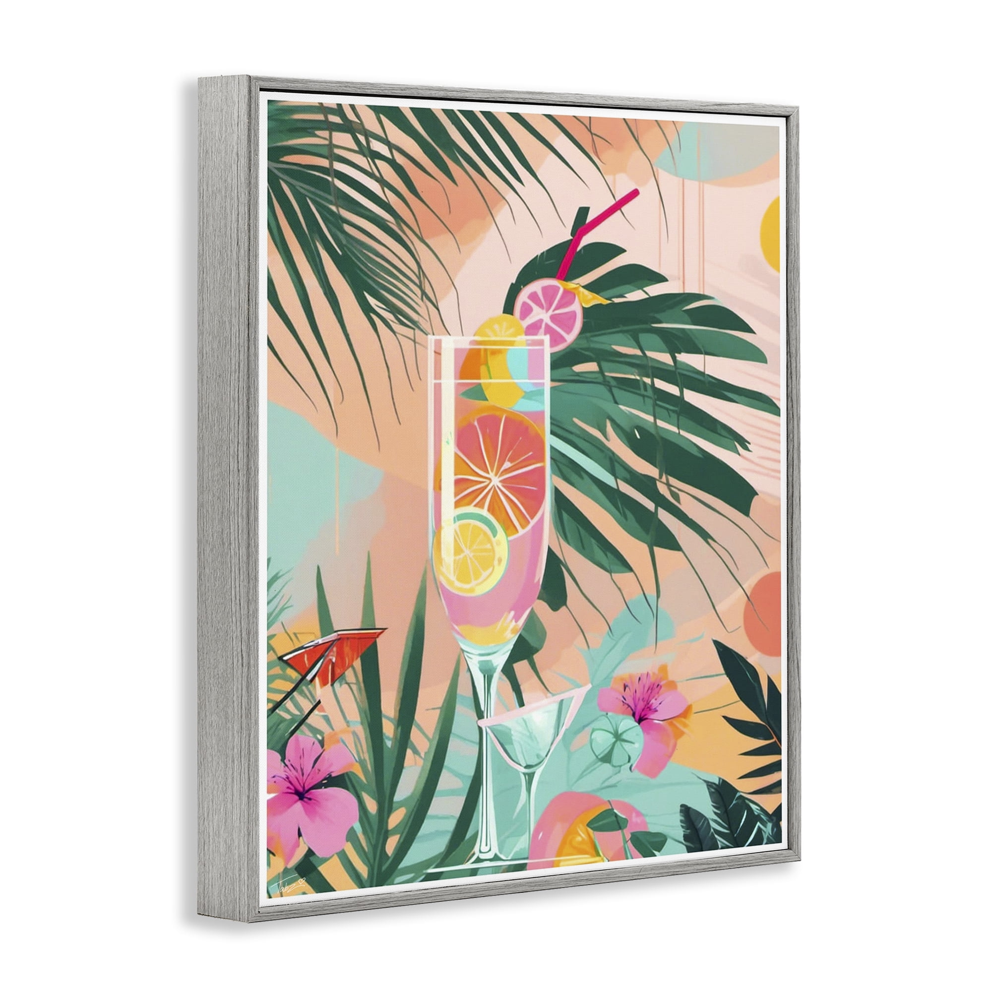 Stupell Industries Jungle Lemonade Cocktail Gray Framed Giclee Art, design by Tabz Jones