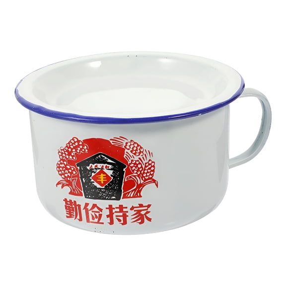 ACDANC Chinese Cup Bowl Pasta Noodles Bowl with Handle and Lid Large Enamelware Coffee Mug Hot Soup Basin Metal Instant Ramen Dish