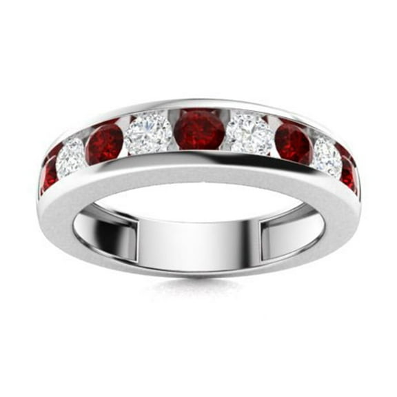 Mooneye 925 Sterling Silver 4 MM Round Garnet Half Eternity Channel Women Wedding Ring