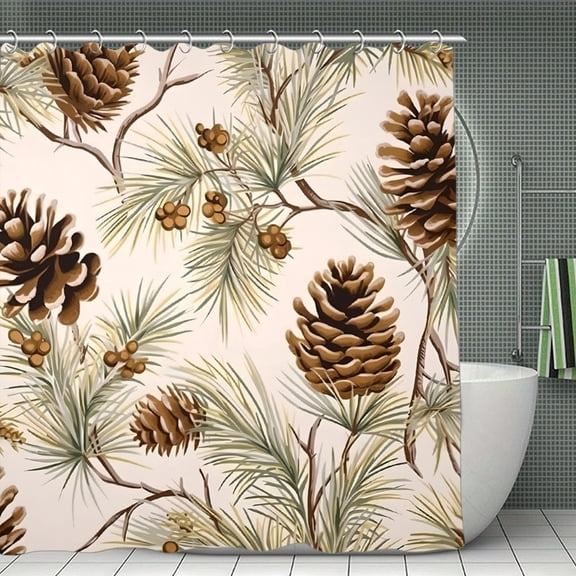 Pine Cones Shower Curtain 70.8x70.8 Inch,Bathroom Shower Curtain,Home Waterproof Fabric Shower Curtain Bathtub Decor with Hooks
