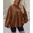 thumbnail image 4 of Travel Hoodie Fashion Ladies Hooded Sweatshirts Blouse Tops Womens Hoodies Pullover Long Sleeve Solid Color Hoodie with Ruffle Pleated Hem Oversize Lightweight Casual Sweatshirt for Women, 4 of 5