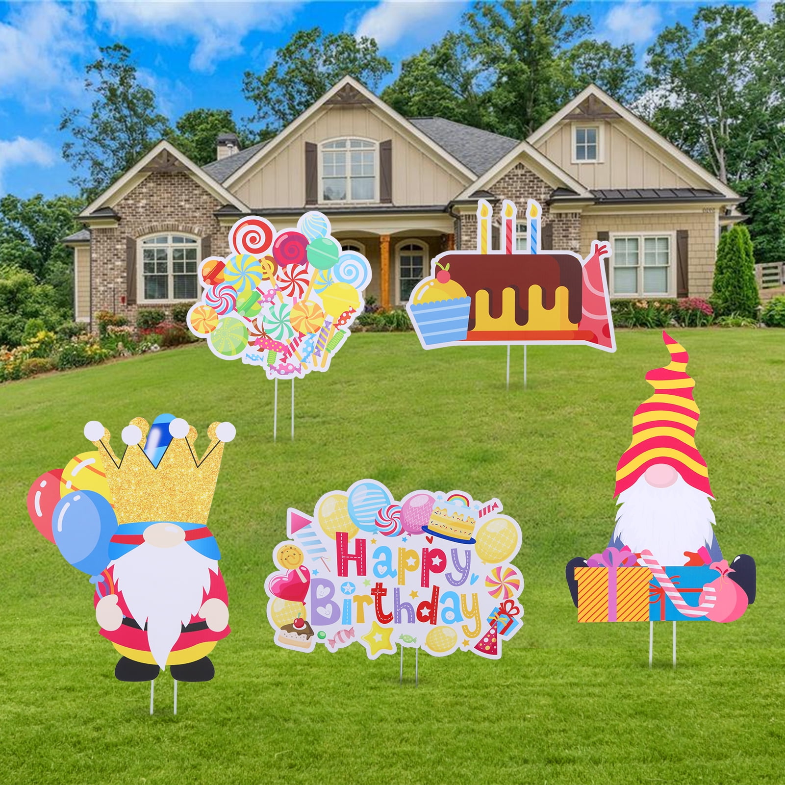 5 Pieces Happy Birthday Yard Sign Set,Christmas Outdoor Decorations Corrugated Sign with Stakes,Outdoor Lawn Sign for Girls Birthday Christmas Party Supplies