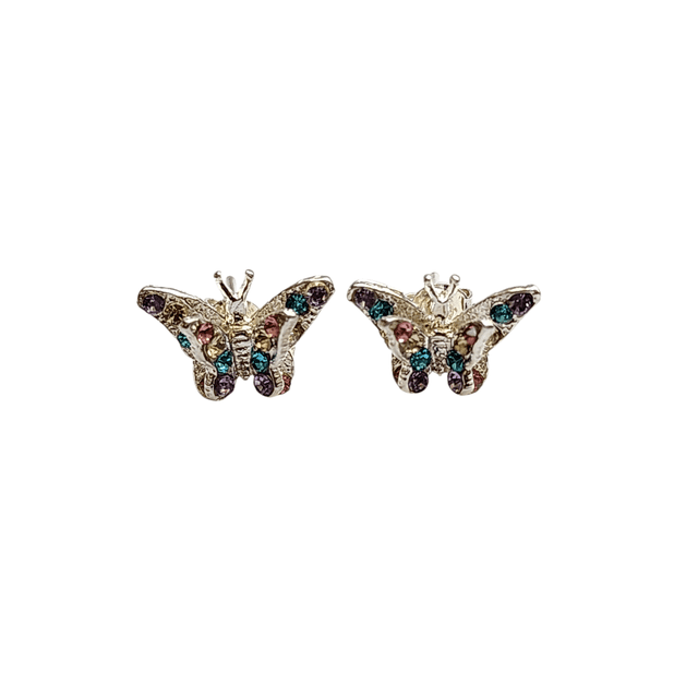 ARETES DE MARIPOSA ALAS DOBLES DE PLATA Y ZIRCONIAS