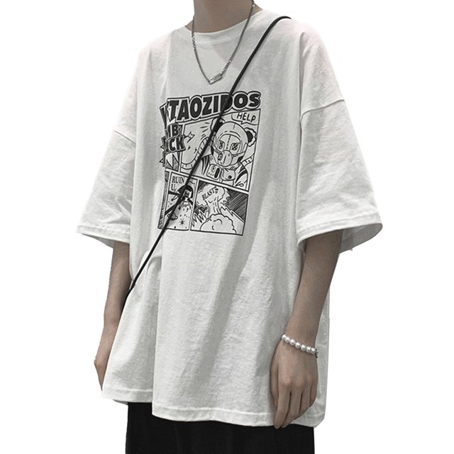 Hombres Casual Camisetas de Manga Corta Moda Suelta Figuras de Dibujos Animados Imprimir Hombres Manga Corta Tops de Verano para Viajes Diarios