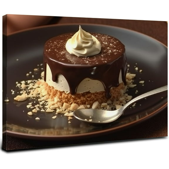 ARISTURING Canvas Prints Wall Art - Miniature Chocolate Meringue Cake with Cream and | Modern Wall Decor/Home Art Stretched Gallery Wraps Giclee Print & Wood Framed. Ready to Hang 20x16inch