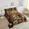 thumbnail image 3 of Rustic Deer Bedding Cabin Wild Animal Moose Elk Comforter Set Country Lodge Cabin Duvet Insert Pine Tree Maple Leaves Quilt with 2 Pillow Shams Vintage Grunge Patchwork Lightweight,King, 3 of 5