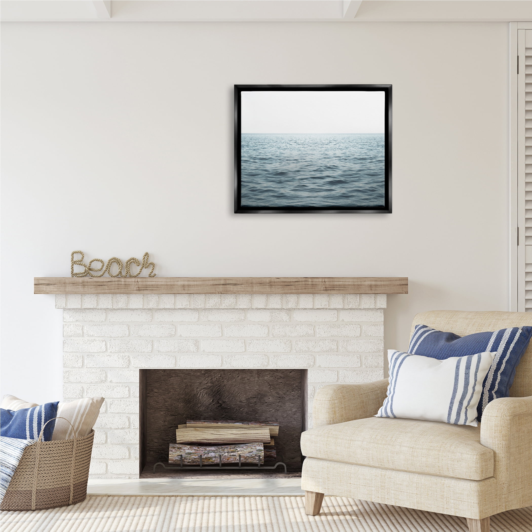Stupell Industries Blue Sea Waves Photography Nature Photography Black Floater Framed Art Print Wall Art, 31 x 25