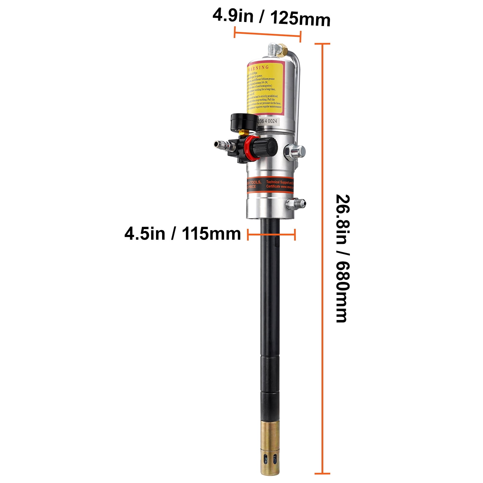 VEVOR Grease Pump, 50:1 Pressure Ratio Air Operated Grease Pump with 13 ft High Pressure Hose and Grease Gun, Pneumatic Grease Pump, Portable Lubrication Grease Pump with 360° Swivel Grease Gun Head