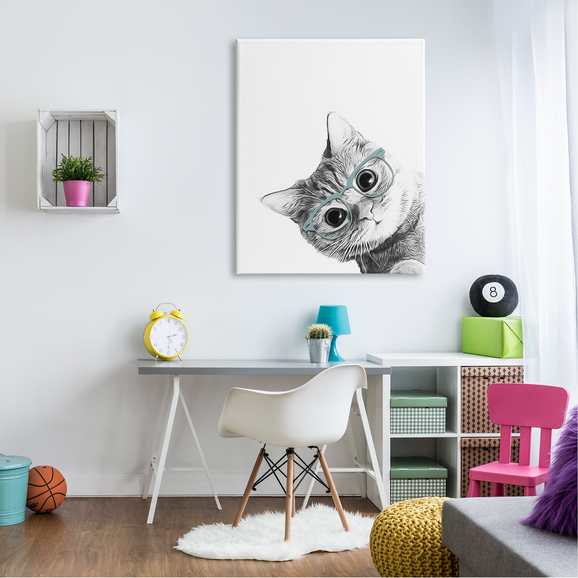 Stupell Industries Monochrome Cat Kitten Peeking Glasses Portrait, 36 x 48, Design by Annalisa Latella