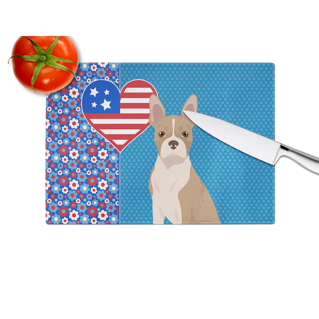 Fawn Boston Terrier Glass Cutting Board Large 12 in x 15 in