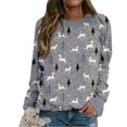 thumbnail image 4 of Mode Noël Femmes Imprimé Manches Longues Confortable Respirant Col Rond Chemise Hauts, 4 of 6