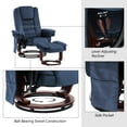 thumbnail image 5 of MCombo Swivel Recliner with Ottoman, Vibration Massage and Wood Base, Lounge Recliner for Living Room and Bedroom, Fabric, Blue, 5 of 9